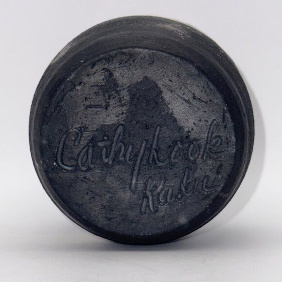 Raku Studio Art Ceramic Pottery Vase Signed With Cork Stopper Blue White 3.5 in - Picture 10 of 10